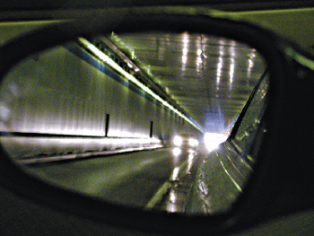 The wall panels inside the Callahan Tunnel. After one of the 100 lb. panels fell into the road two weeks ago, MassDOT inspectors found 117 other loose panels in the tunnel that were in danger of falling.
